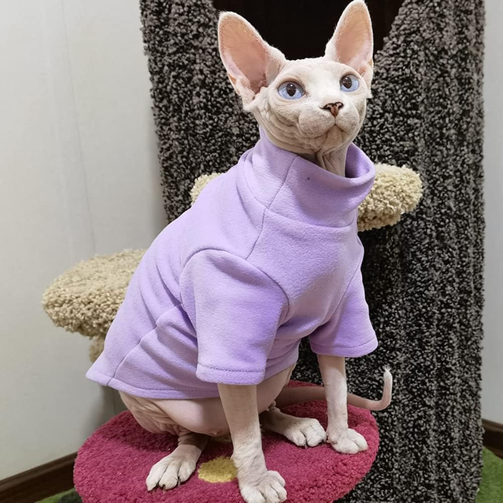 Sphynx Cat Clothes Cotton Turtleneck Shirt Winter Warm Vest Pajamas for Spring Summer Autumn Cat Wear Clothes for Hairless Cat Sphynx,Cornish Rex, Devon Rex, Peterbald (XS,Purple)