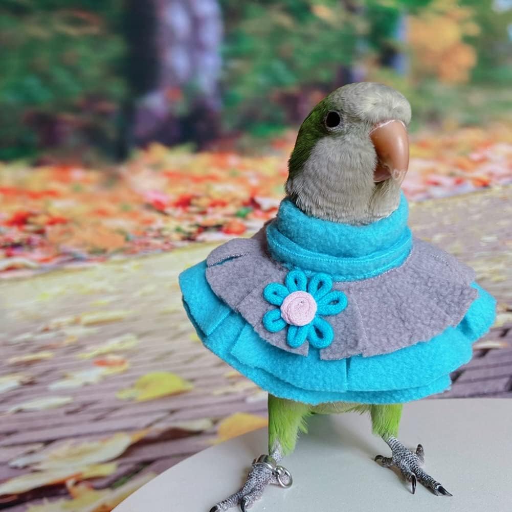 Bird Clothes - Handmade Parrot Cape with Flower Decor Winter Warm Fleece Blanket for Parrot African Greys Parakeet Cockatiel Sun Conure Halloween Cosplay Photo Prop Small Animals Apparel (M,Blue)