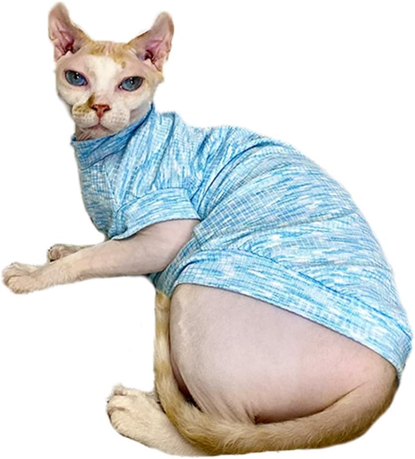 Sphynx Cat Clothes Breathable Summer Cotton Pure Blue T-Shirts Pullover Cat Wear Clothes Vest Pajamas for Cats and Small Dogs Apparel for Sphynx, Cornish Rex, Devon Rex, Peterbald (XXXL-)