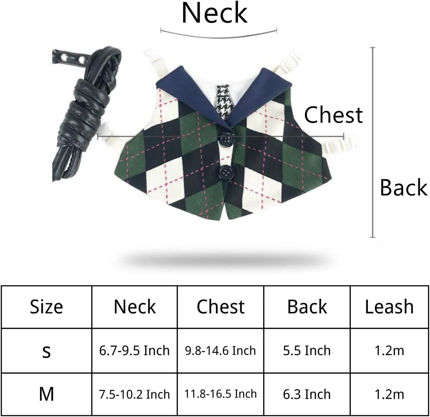 Rabbit Clothes - Argyle Plaid Harness with Tie Adjustable Bunny Vest Halloween Cosplay Wedding Party Holiday Daily Wear Walking Harness Clothes for Bunny Kitten Puppy Chinchilla Guinea Pig (Green, M)