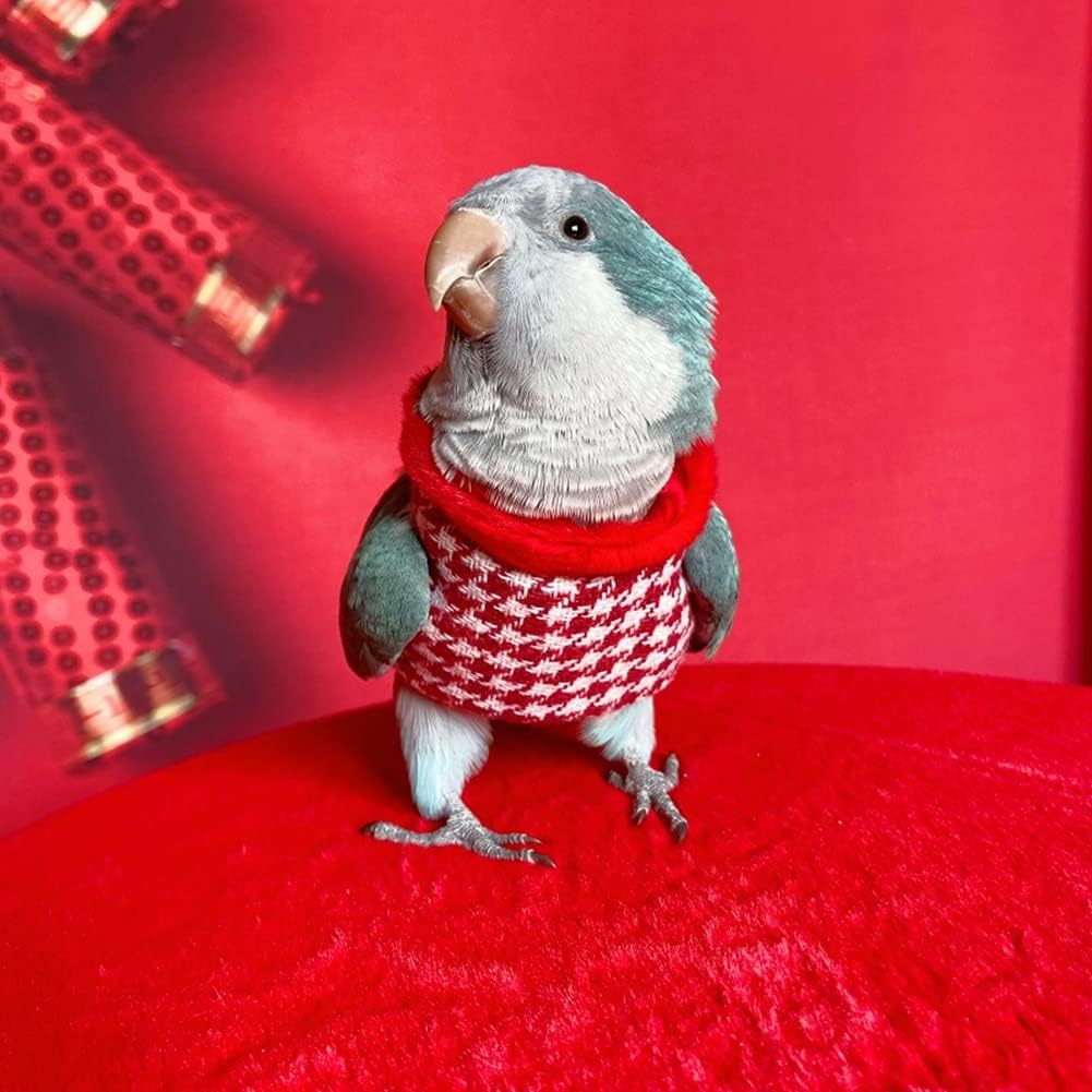 Bird Clothes - Handmade Cotton Red Plaid Sweater Shirt Round Neck Flight Suit for Parrot African Greys Parakeet Cockatiel Sun Conure Christmas Birthday Gift Parrot Cosplay Apparel Bird Supplies (M)