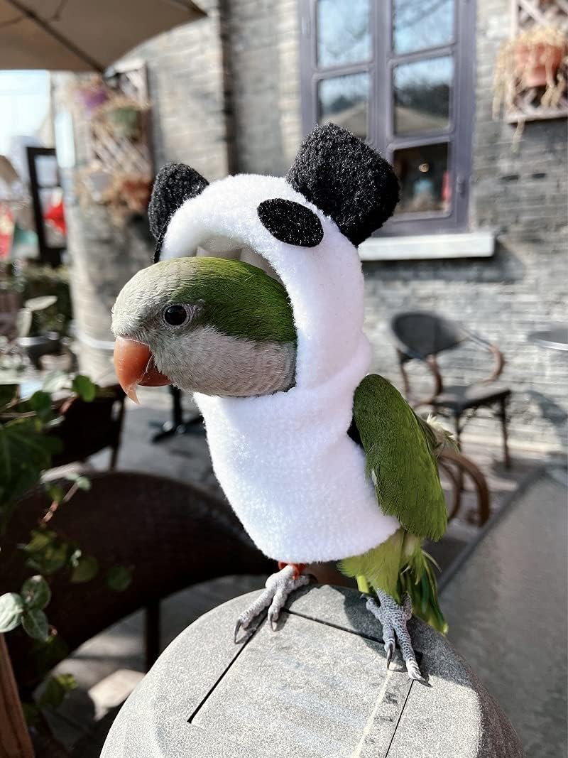 Bird Clothes - Handmade Cotton Panda Costume Hoodie Shirt Flight Suit for Parrots African Greys Parakeet Cockatiel Sun Conure Christmas Halloween Cosplay Apparel Photo Prop Bird Supplies (2XL)