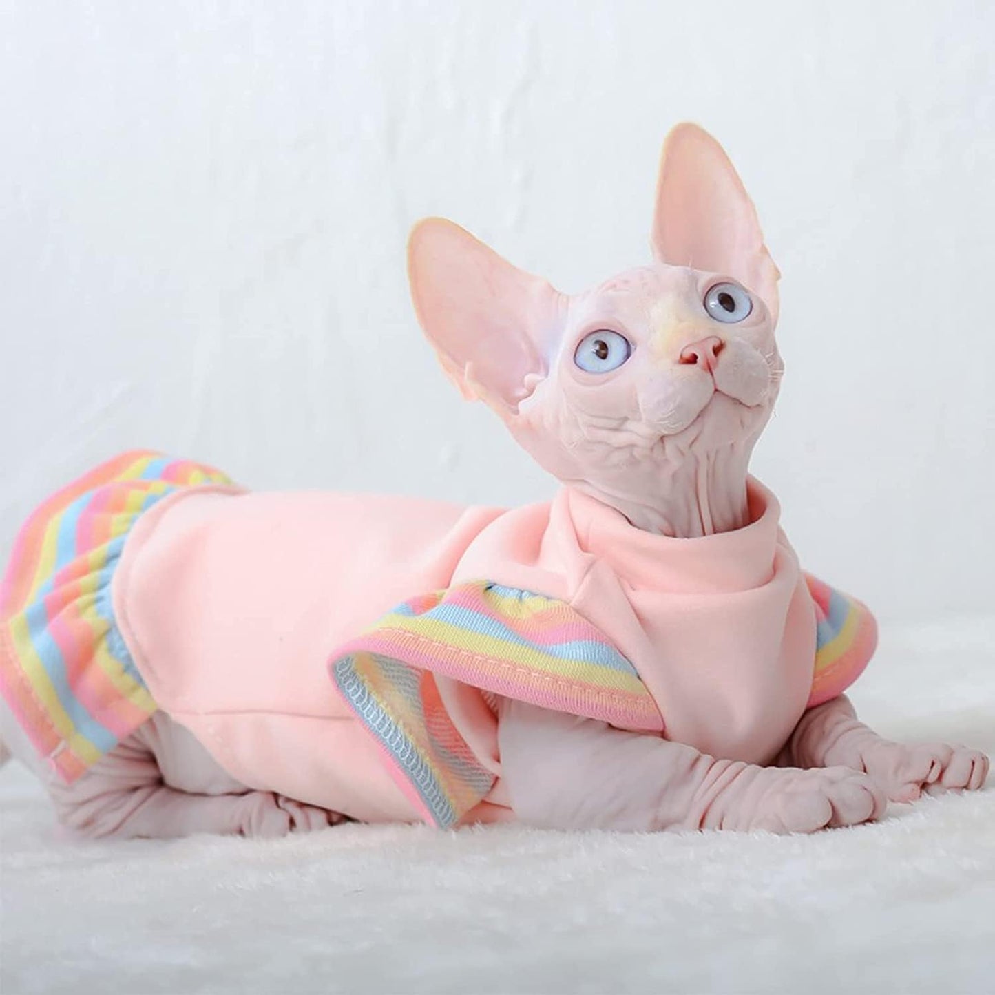 Hairless Cats Clothes, Cotton T-Shirt Pet Clothes Round Collar Dress,Cats & Small Dogs Apparel,Warm Cat Wear Pullover Costume for Sphynx, Cornish Rex, Devon Rex, Peterbald (XS,Pink)