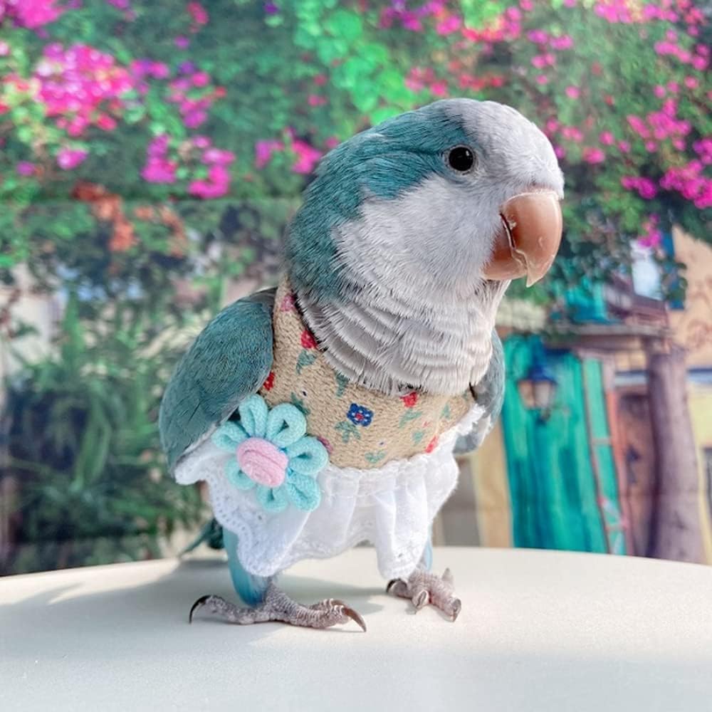 Bird Clothes - Handmade Summer Cotton Floral Shirt Flight Suit Sweater Vest for Parrots African Greys Parakeet Cockatiel Sun Conure Parrot Halloween Cosplay Apparel Bird Supplies (M,Dress)