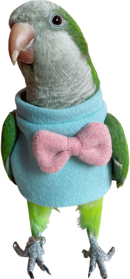 Bird Clothes - Handmade Thick Cotton Sweater Shirt with Bow Tie Elegent Flight Suit for Parrots African Greys Parakeet Cockatiel Sun Conure Christmas Birthday Gift Parrot Apparel Bird Supplies (M)