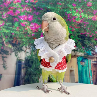 Bird Clothes - Handmade Cotton Summer Lace Shirt with Bronze Button Flight Suit Shirt for Parrots African Greys Parakeet Cockatiel Sun Conure Parrot Cosplay Apparel Bird Supplies (XS,Red)