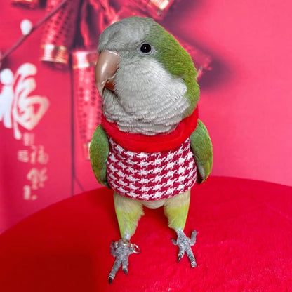 Bird Clothes - Handmade Cotton Red Plaid Sweater Shirt Round Neck Flight Suit for Parrot African Greys Parakeet Cockatiel Sun Conure Christmas Birthday Gift Parrot Cosplay Apparel Bird Supplies (M)