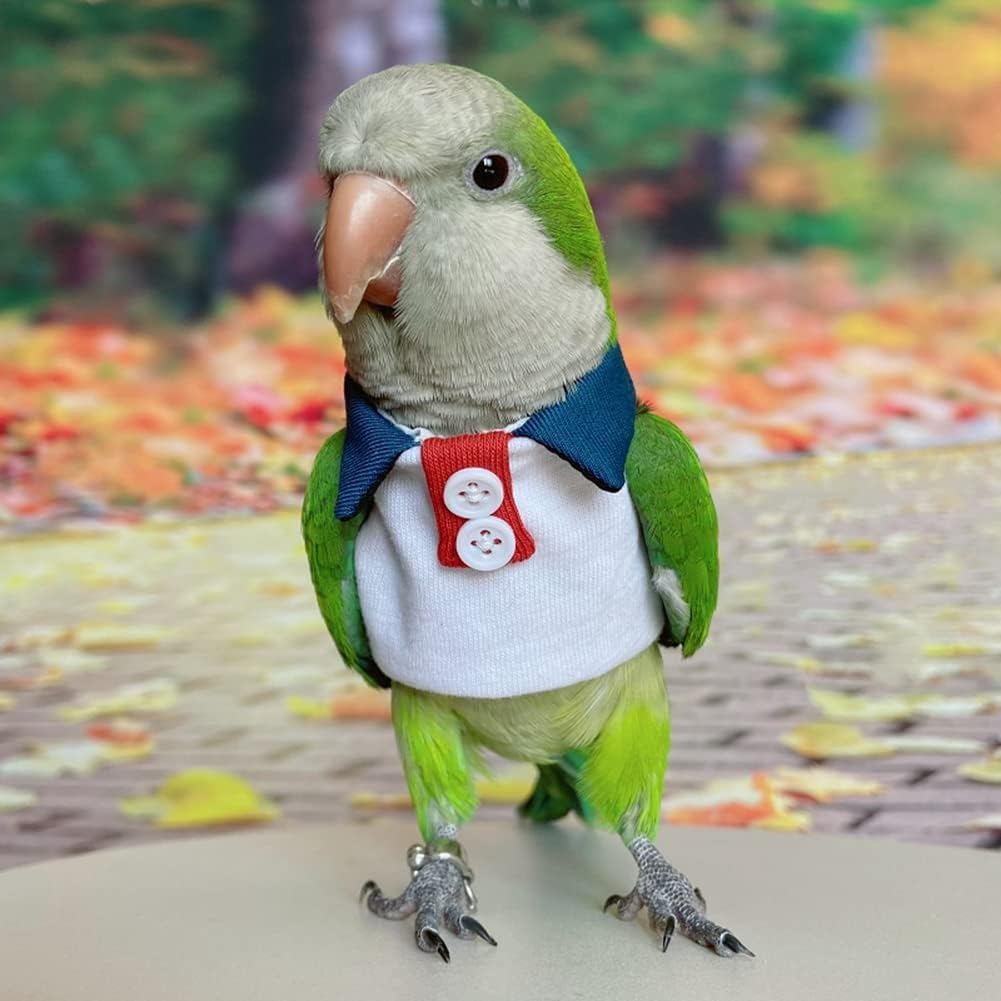 Bird Clothes - Handmade Cotton White Sweater Shirt with Button Flight Suit for Parrots African Greys Parakeet Cockatiel Sun Conure Christmas Birthday Gift Parrot Apparel Bird Supplies (XS)