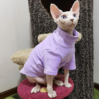 Sphynx Cat Clothes Cotton Turtleneck Shirt Winter Warm Vest Pajamas for Spring Summer Autumn Cat Wear Clothes for Hairless Cat Sphynx,Cornish Rex, Devon Rex, Peterbald (XS,Purple)