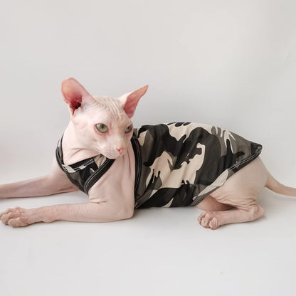 Sphynx Cat Clothes - Camouflage Shirts Breathable Summer Cotton Sleeveless Cat Wear Clothes Vest Pajamas for Cats and Small Dogs Apparel for Sphynx, Cornish Rex, Devon Rex, Peterbald (XS)