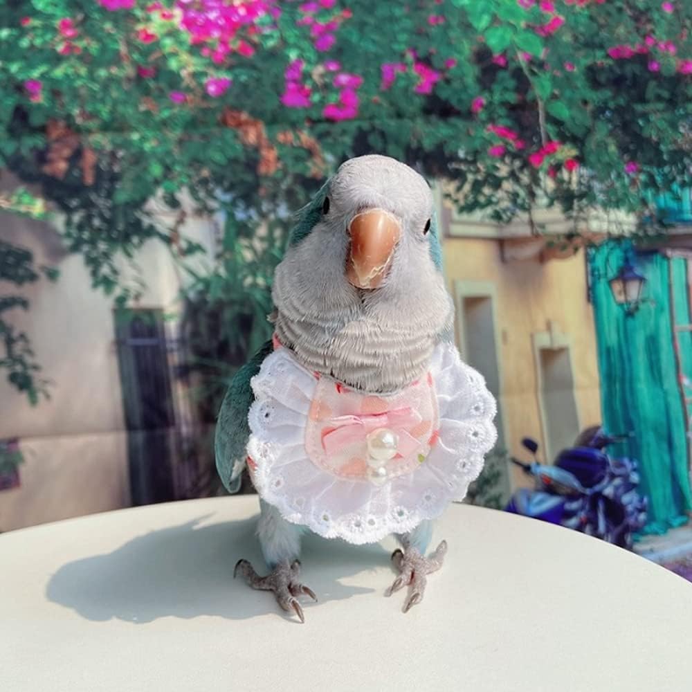 Bird Clothes - Handmade Cotton Floral Shirt with Pearl Decor Flight Suit Vest for Parrots African Greys Parakeet Cockatiel Sun Conure Parrot Halloween Cosplay Apparel Bird Supplies (L,Pink)