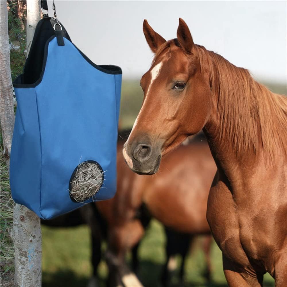 Slow Feed Hay Bag for Horse - Large Feeding Hay Bag 600D Nylon Horse Hay Tote Bag Durable Horse Feeder Sack Storage Bag with Metal Rings for Horse Sheep Cow Goats