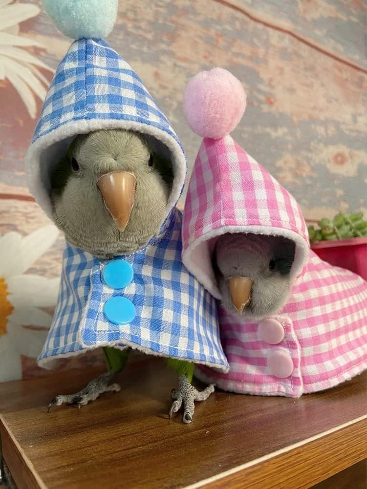 Bird Clothes - Handmade Parrot Cape Hoodie with Buttons Cozy Corner Fleece Blanket Snuggle Hut for African Greys Parakeet Cockatiel Sun Conure Cosplay Apparel Photo Prop Bird Supplies (XS,Pink)