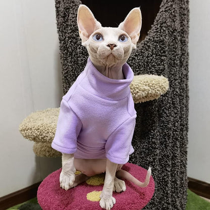 Sphynx Cat Clothes Cotton Turtleneck Shirt Winter Warm Vest Pajamas for Spring Summer Autumn Cat Wear Clothes for Hairless Cat Sphynx,Cornish Rex, Devon Rex, Peterbald (XS,Purple)