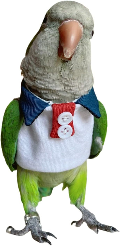 Bird Clothes - Handmade Cotton White Sweater Shirt with Button Flight Suit for Parrots African Greys Parakeet Cockatiel Sun Conure Christmas Birthday Gift Parrot Apparel Bird Supplies (XS)