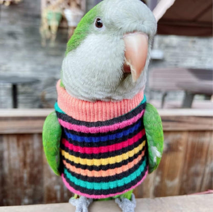 Bird Clothes - Handmade Cotton Color Stripe Shirt Round Collar Sweater Flight Suit for Parrots African Greys Parakeet Cockatiel Sun Conure Christmas Halloween Cosplay Apparel Bird Supplies (S)