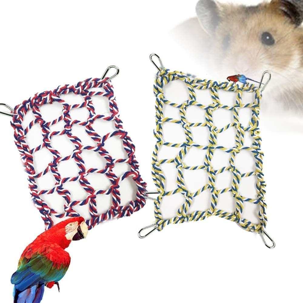 Pet Climbing Rope Net, Hamster Hammock Bird Toys Rope Ladder, Ferret Hammock Bird Climbing Rope Bridge Ferret Cotton Rope Net for Hamster Ferret Guinea Pig Chinchilla Cockatiel Parakeet Play (2 Pack)