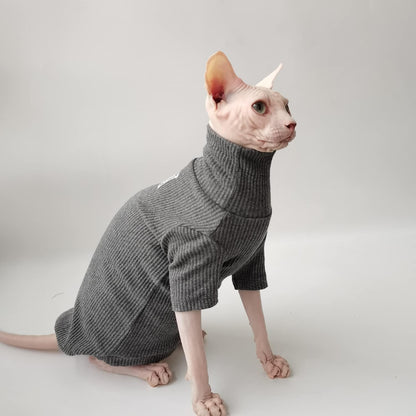 Hairless Cat Clothes - Turtleneck Sphynx Hairless Cat Soft Cotton T-Shirts Warm Pet Clothes,Round Collar Vest Shirts for Sphynx,Cornish Rex, Devon Rex, Peterbald, Hairless Cat Clothes (XL,Yellow)