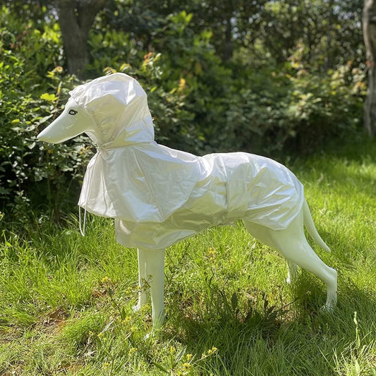 Greyhound Clothes - Dog Waterproof Raincoat with Detachable Hood Adjustable Dog Rain Jacket Poncho Slicker with Leash Hole for Italian Greyhound Whippet Deerhound Bedlington Terrier (XXL,White)