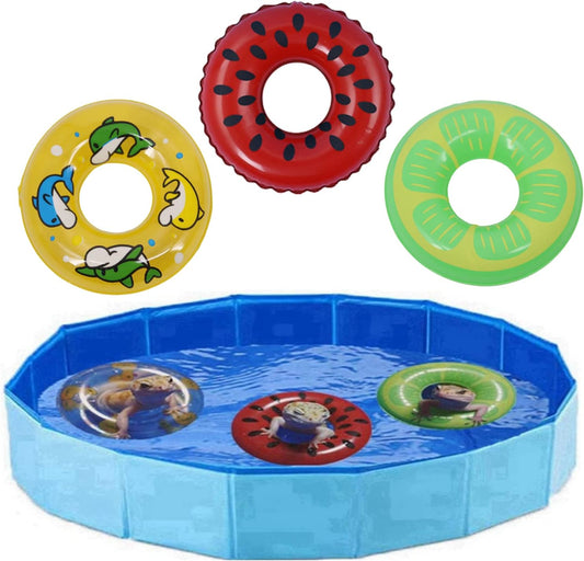 Bearded Dragon Swimming Pool with Inflatable Float Set - Foldable Collapsible Bathing Cooling Pool Bath Tub Reptile Collar Ring for Lizard Amphibians Grooming Health Supplies