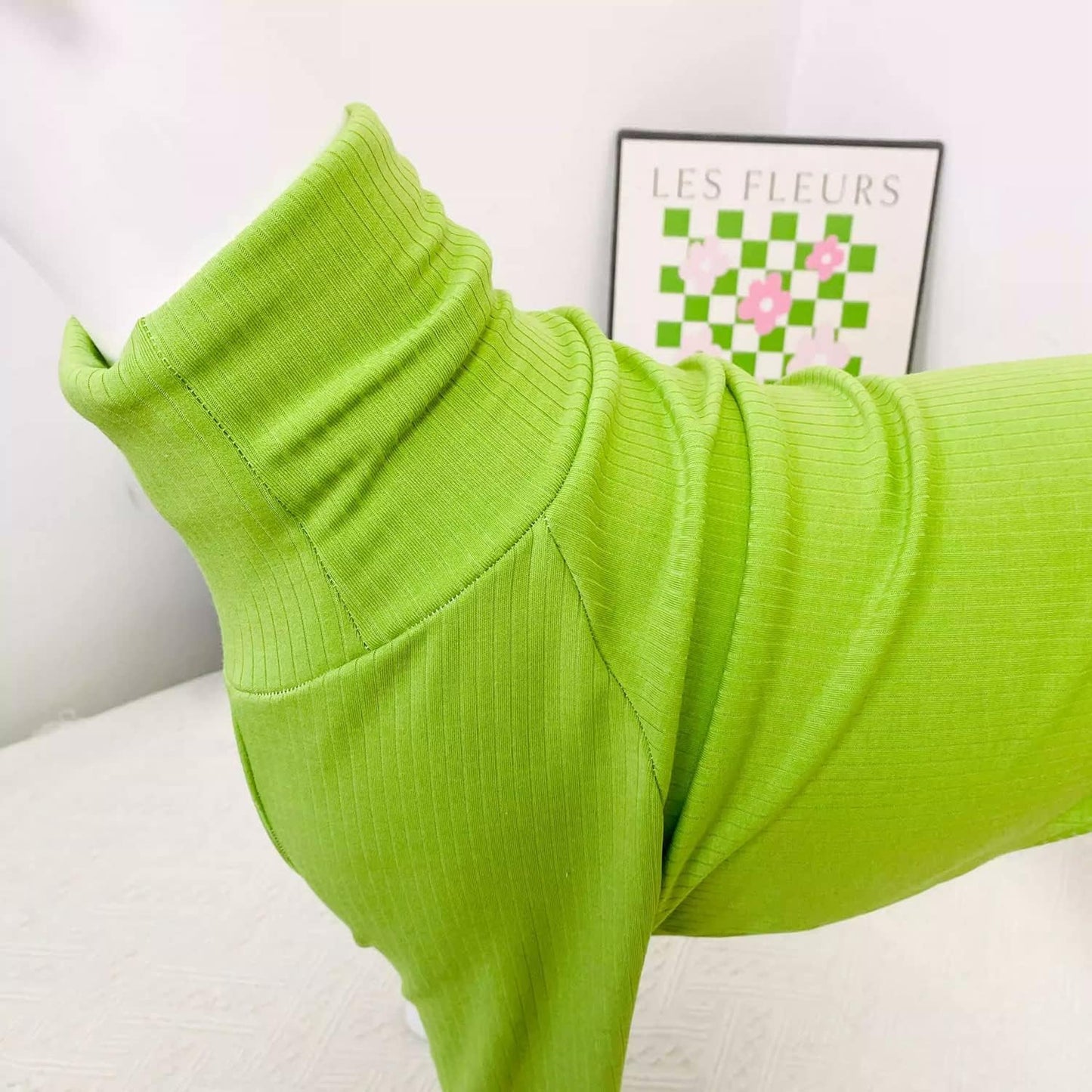 Greyhound Clothes - Dog Basic Soft Cotton Turtleneck Jumpsuit Two-Leg Rompers Long Sleeve Sweatshirt Elastic Onesie Pajamas for Italian Greyhound Whippet Deerhound Bedlington Terrier (XXL,Green)