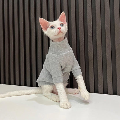 Hairless Cats Clothes - Turtleneck Cotton Sweater Shirt Winter Warm Cat Wear Coat Shirt Jumpsuit Clothes for Sphynx, Cornish Rex, Devon Rex, Peterbald, Hairless Cats Apparel (M+,Grey)