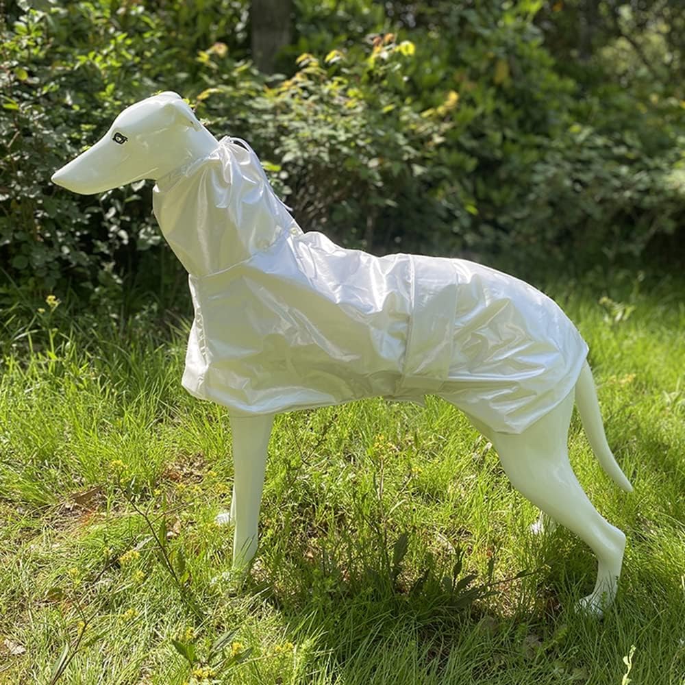 Greyhound Clothes - Dog Waterproof Raincoat with Detachable Hood Adjustable Dog Rain Jacket Poncho Slicker with Leash Hole for Italian Greyhound Whippet Deerhound Bedlington Terrier (XXL,White)