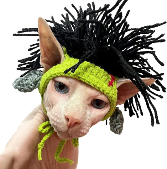 Cat Knitted Hat with Dreadlocks - Pet Woolen Cap Cool Wigs