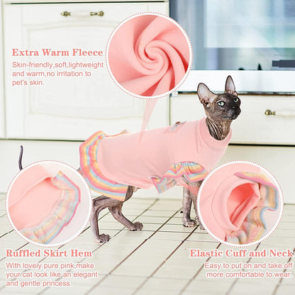 Hairless Cats Clothes, Cotton T-Shirt Pet Clothes Round Collar Dress,Cats & Small Dogs Apparel,Warm Cat Wear Pullover Costume for Sphynx, Cornish Rex, Devon Rex, Peterbald (XS,Pink)