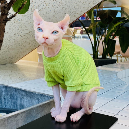 Sphynx Cat Clothes Breathable Summer Cotton Pure Green T-Shirts Pullover Cat Wear Clothes Vest Pajamas for Cats and Small Dogs Apparel for Sphynx, Cornish Rex, Devon Rex, Peterbald (M-)