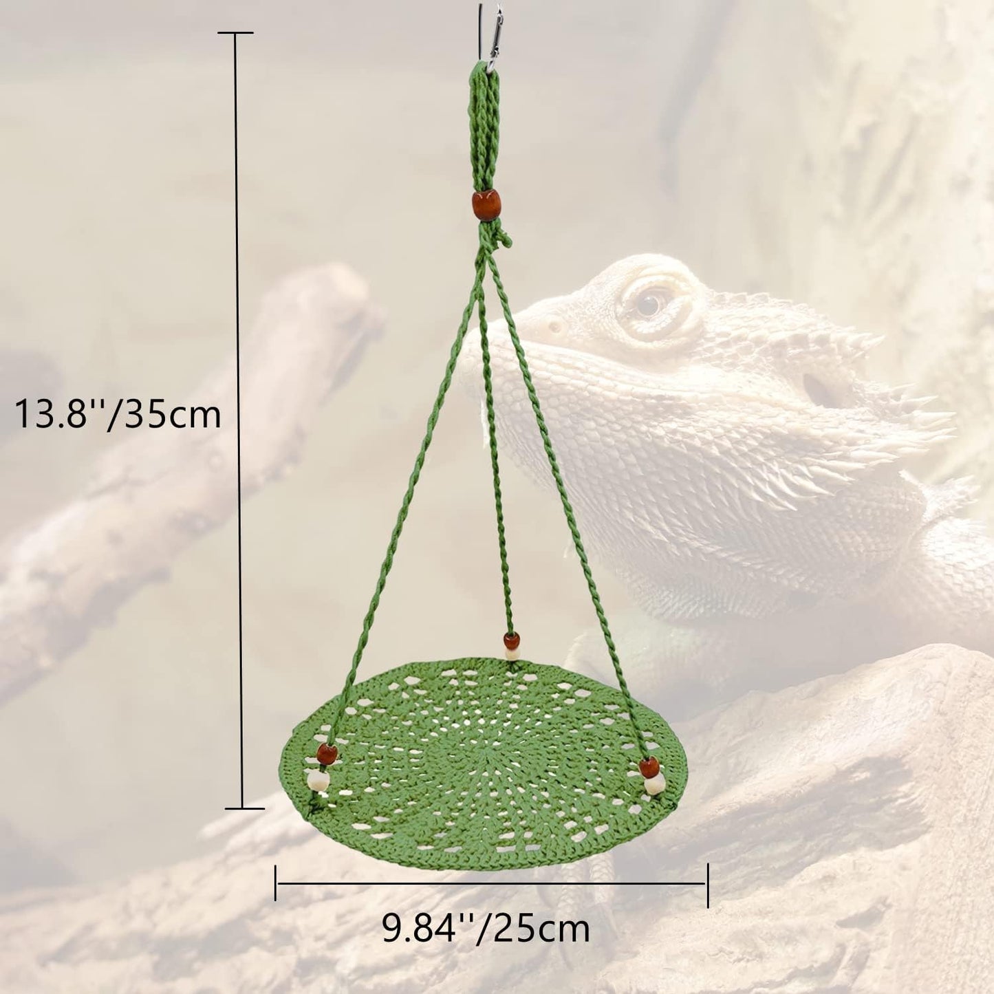 Reptile Hammock Cotton Rope Macrame Swing Hanging Bed with Adhesive Hooks Tank Accessories Habitats Decor for Bearded Dragon Leopard Gecko Lizard Iguanas Terrarium Supplies (2 Pack)