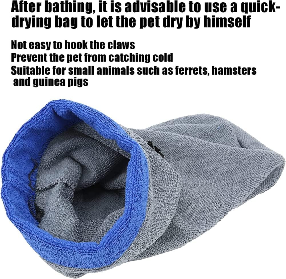 2 Pack Ferret Bath Towel Bag - Fast Drying Absorbent Bathrobe with Adjustable Drawstring Microfiber Towel for Small Animal (Blue+Grey)