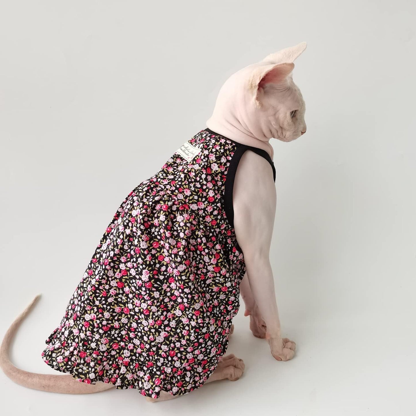 Hairless Cat Clothes - Summer Breathable Floral Suspender Skirt Elegant Romantic Girly Dress,Cotton Stripe Vest Princess Dress for Sphynx, Cornish Rex, Devon Rex, Peterbald (XL)