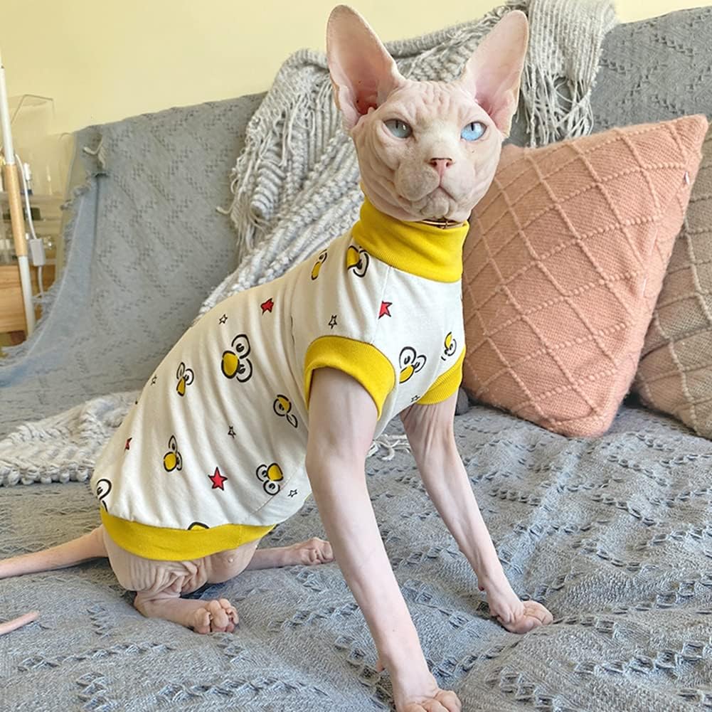 Sphynx Cat Clothes Breathable Summer Cotton Thin Animal Print T-Shirts Cat Wear Clothes Vest Pajamas for Cats and Small Dogs Apparel for Sphynx, Cornish Rex, Devon Rex, Peterbald (S)