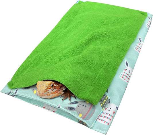 Small Animal Sleeping Bed Bearded Dragon Bed with Blanket and Pillow Reptile Sleeping Bag and Pillow Warm and Soft Sleeping Bag with Blanket for Lizard Leopard Gecko (Green)