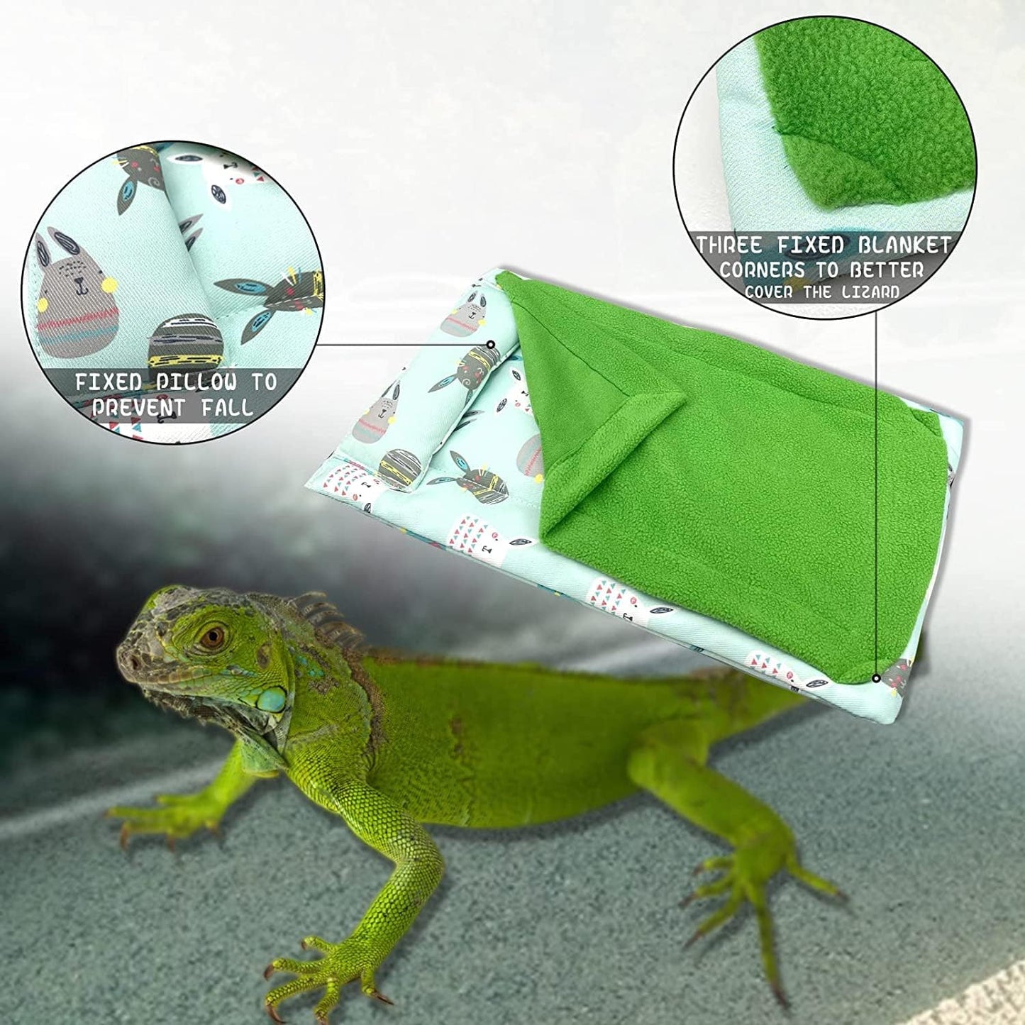 Small Animal Sleeping Bed Bearded Dragon Bed with Blanket and Pillow Reptile Sleeping Bag and Pillow Warm and Soft Sleeping Bag with Blanket for Lizard Leopard Gecko (Green)