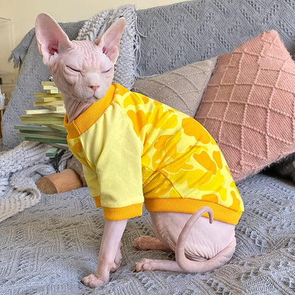 Hairless Cat Clothes Spring Autumn Cotton Long Sleeve Turtleneck T-Shirt Camouflage Print Vest Stretch Jumpsuits Pullover Comfort Pajamas for Sphynx,Cornish Rex, Devon Rex, Peterbald (L)