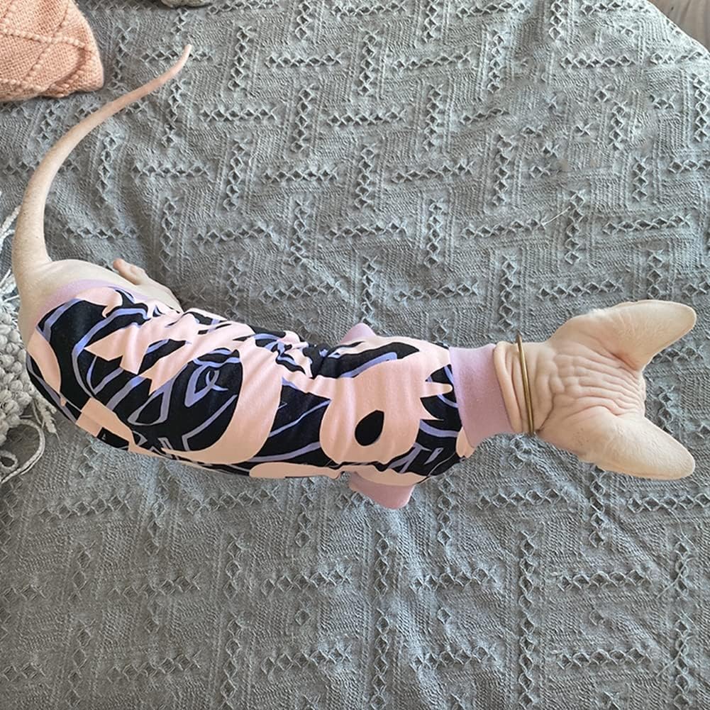 Hairless Cat Clothes Breathable Summer Cotton Thin Turtleneck T-Shirt Vest Geometry Print Pullover Short Sleeve Tank Tops Pajamas Jumpsuits for Sphynx,Cornish Rex, Devon Rex, Peterbald (XL)