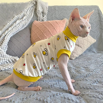 Sphynx Cat Clothes Breathable Summer Cotton Thin Animal Print T-Shirts Cat Wear Clothes Vest Pajamas for Cats and Small Dogs Apparel for Sphynx, Cornish Rex, Devon Rex, Peterbald (S)