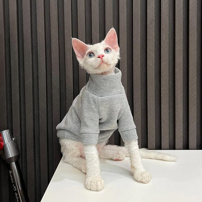 Hairless Cats Clothes - Turtleneck Cotton Sweater Shirt Winter Warm Cat Wear Coat Shirt Jumpsuit Clothes for Sphynx, Cornish Rex, Devon Rex, Peterbald, Hairless Cats Apparel (M+,Grey)