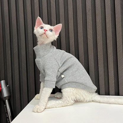 Hairless Cats Clothes - Turtleneck Cotton Sweater Shirt Winter Warm Cat Wear Coat Shirt Jumpsuit Clothes for Sphynx, Cornish Rex, Devon Rex, Peterbald, Hairless Cats Apparel (M+,Grey)